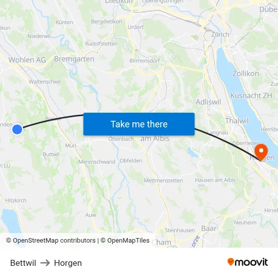 Bettwil to Horgen map