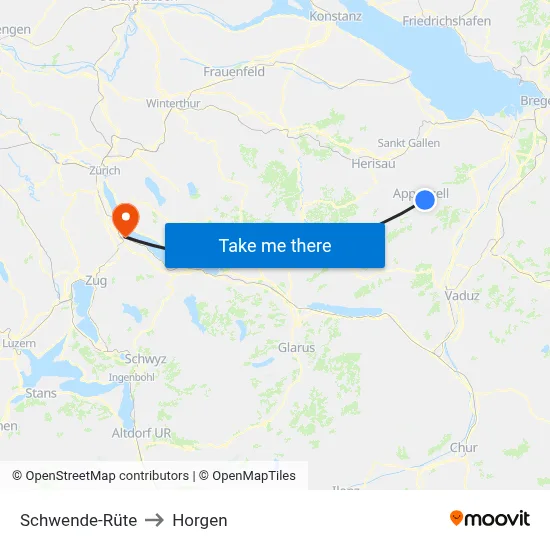 Schwende-Rüte to Horgen map