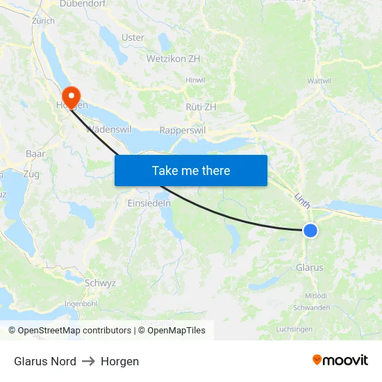 Glarus Nord to Horgen map