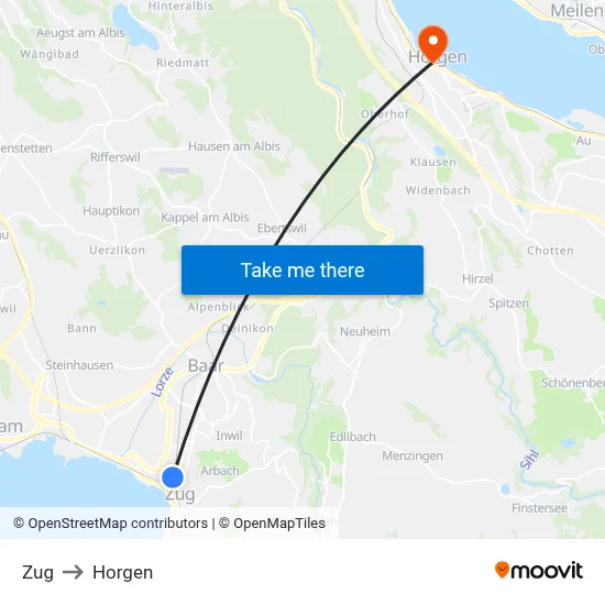Zug to Horgen map