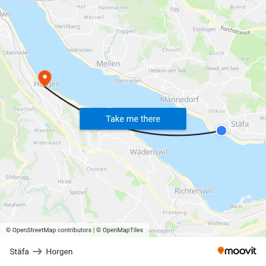 Stäfa to Horgen map