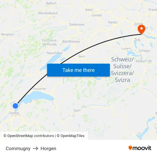 Commugny to Horgen map