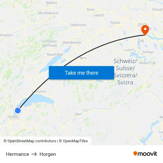Hermance to Horgen map