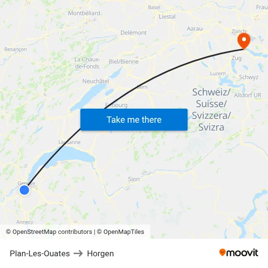 Plan-Les-Ouates to Horgen map