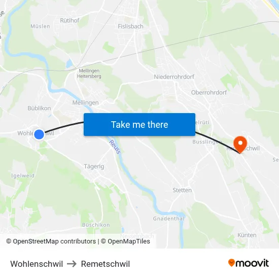 Wohlenschwil to Remetschwil map