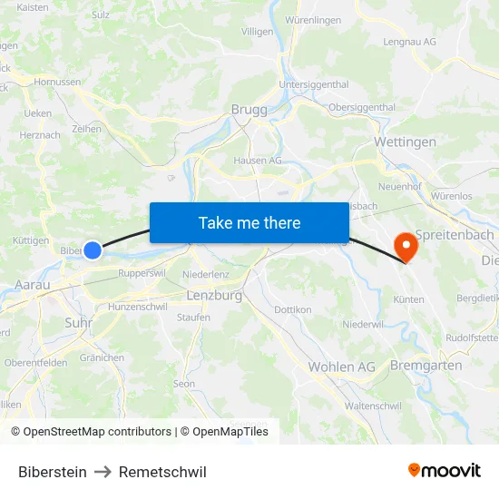 Biberstein to Remetschwil map