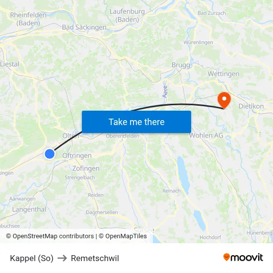 Kappel (So) to Remetschwil map