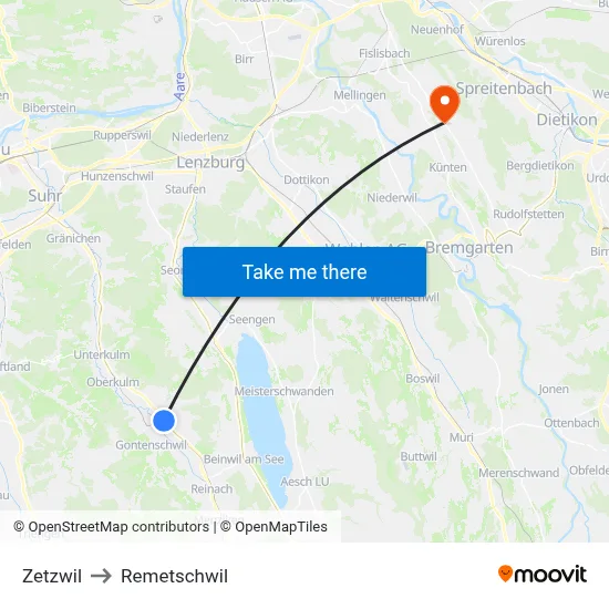 Zetzwil to Remetschwil map