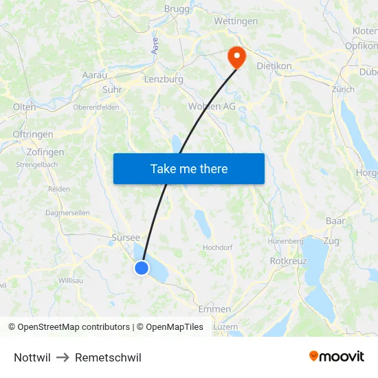 Nottwil to Remetschwil map