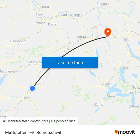 Mattstetten to Remetschwil map