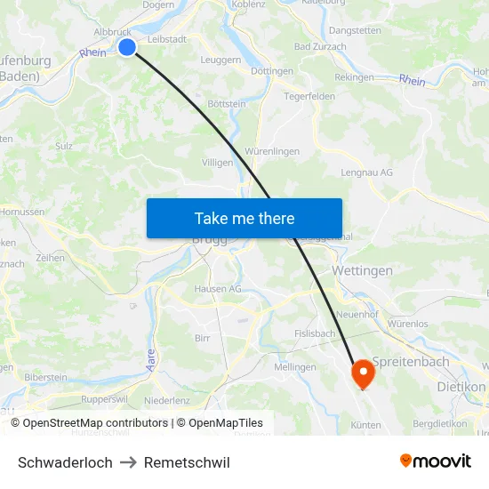 Schwaderloch to Remetschwil map