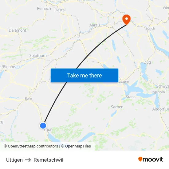 Uttigen to Remetschwil map