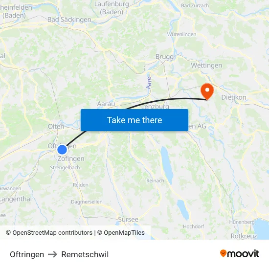 Oftringen to Remetschwil map