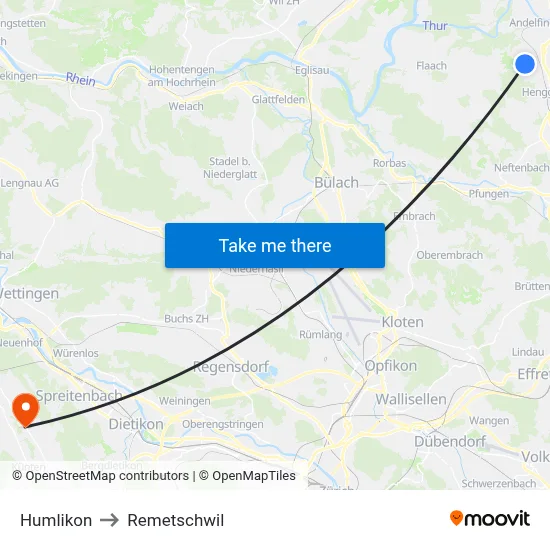 Humlikon to Remetschwil map