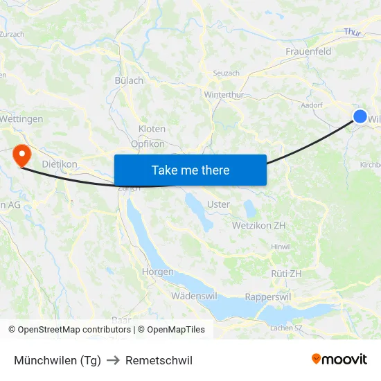 Münchwilen (Tg) to Remetschwil map