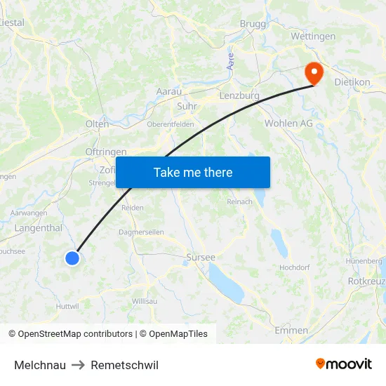 Melchnau to Remetschwil map