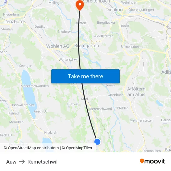 Auw to Remetschwil map