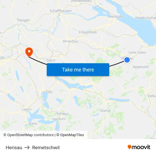 Herisau to Remetschwil map
