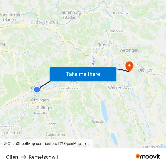 Olten to Remetschwil map