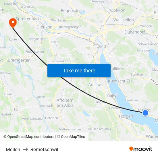 Meilen to Remetschwil map