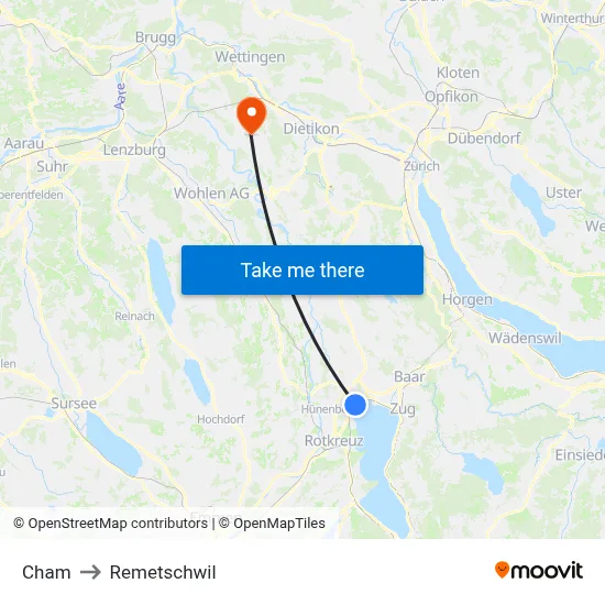 Cham to Remetschwil map