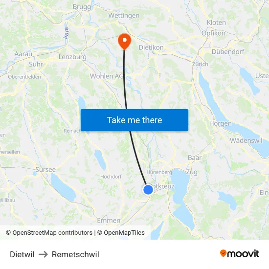 Dietwil to Remetschwil map