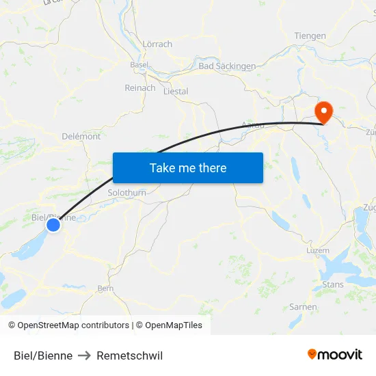Biel/Bienne to Remetschwil map