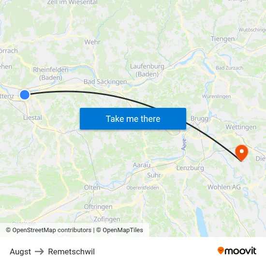 Augst to Remetschwil map
