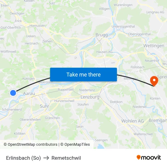 Erlinsbach (So) to Remetschwil map