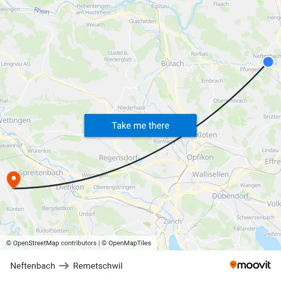 Neftenbach to Remetschwil map