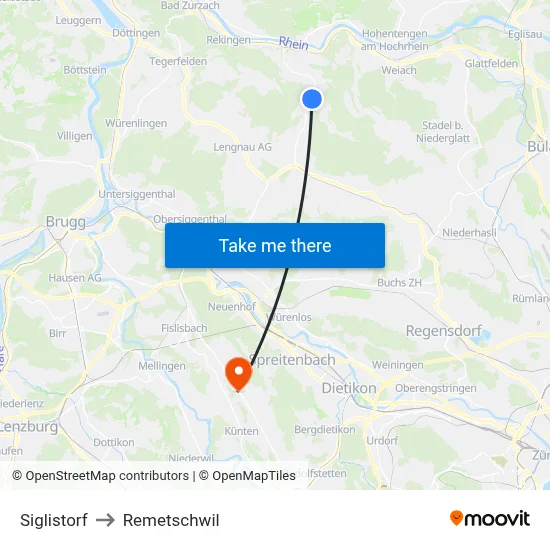 Siglistorf to Remetschwil map