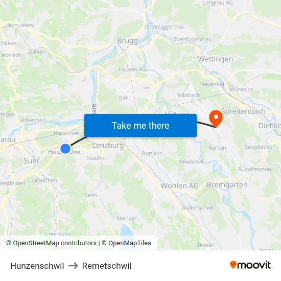 Hunzenschwil to Remetschwil map