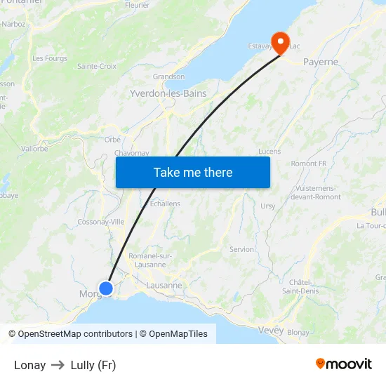 Lonay to Lully (Fr) map