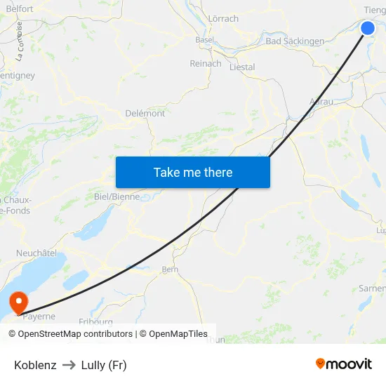 Koblenz to Lully (Fr) map