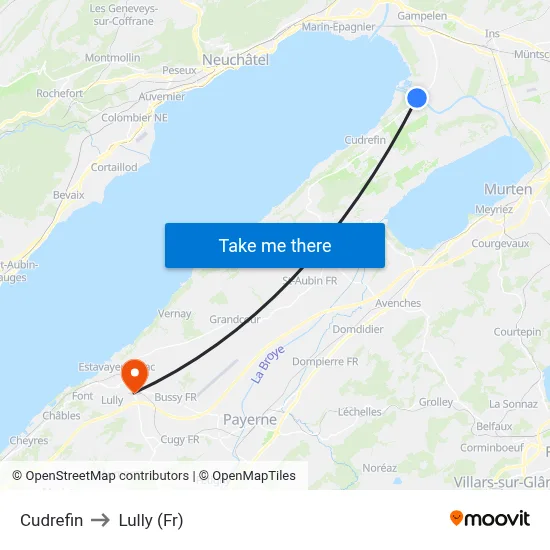 Cudrefin to Lully (Fr) map