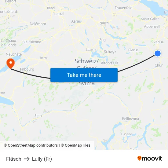 Fläsch to Lully (Fr) map