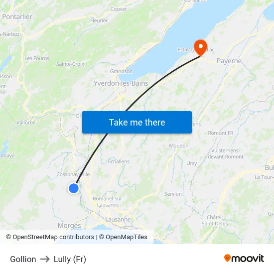 Gollion to Lully (Fr) map