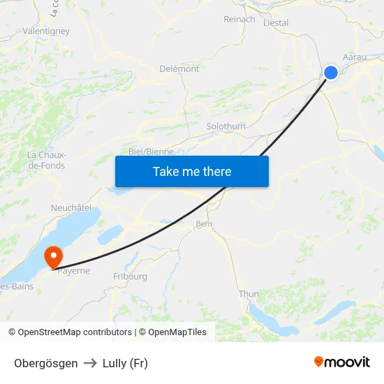 Obergösgen to Lully (Fr) map