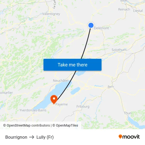Bourrignon to Lully (Fr) map