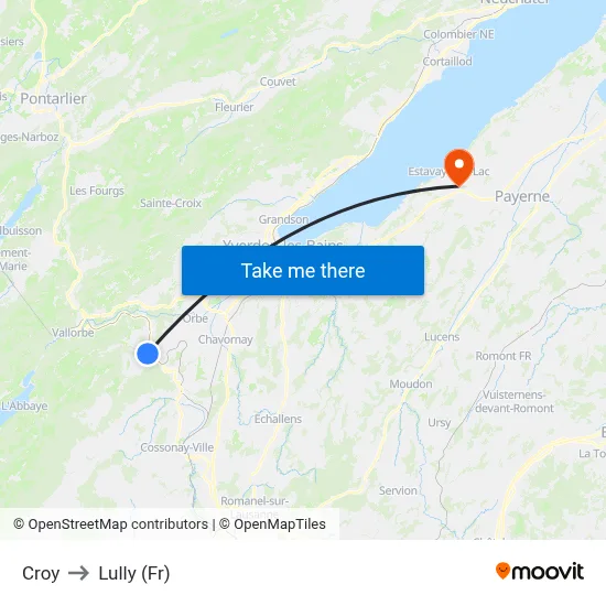 Croy to Lully (Fr) map