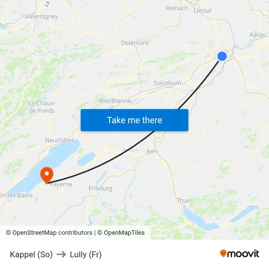Kappel (So) to Lully (Fr) map
