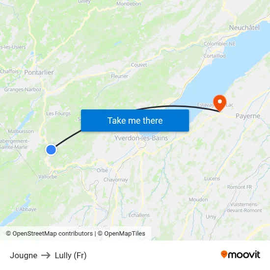 Jougne to Lully (Fr) map