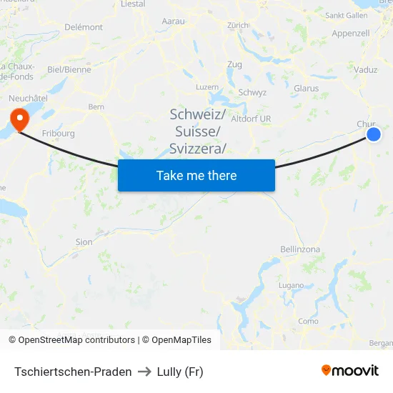 Tschiertschen-Praden to Lully (Fr) map
