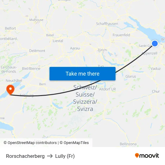 Rorschacherberg to Lully (Fr) map