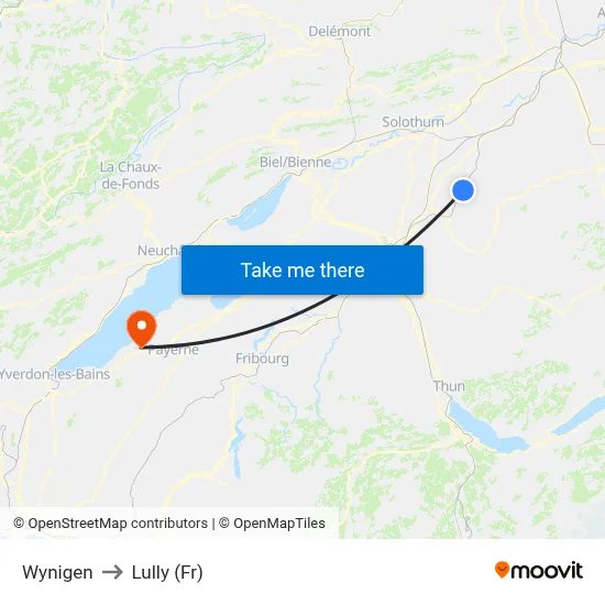 Wynigen to Lully (Fr) map