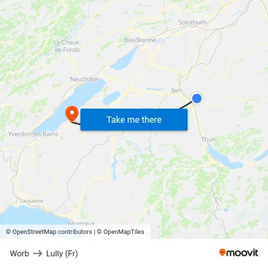 Worb to Lully (Fr) map