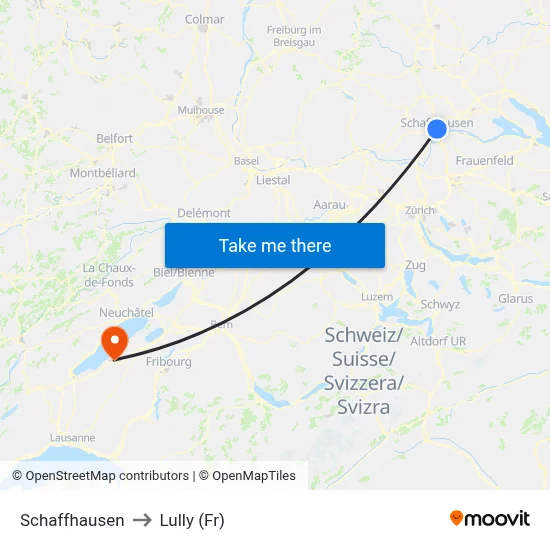 Schaffhausen to Lully (Fr) map