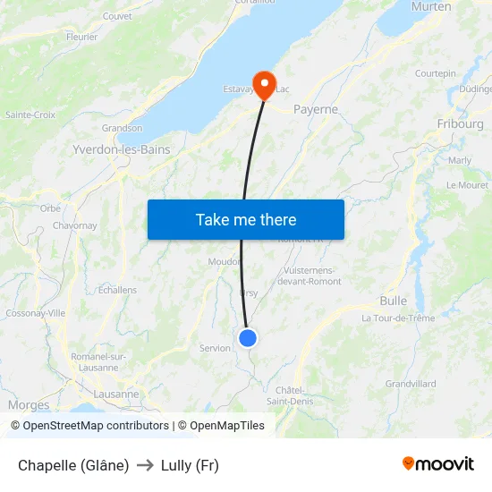 Chapelle (Glâne) to Lully (Fr) map