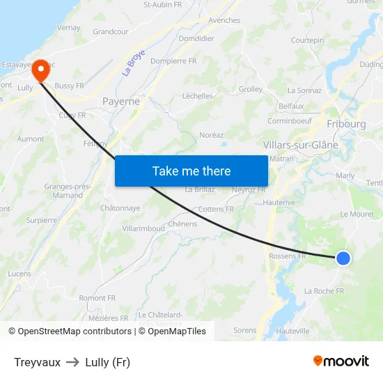 Treyvaux to Lully (Fr) map