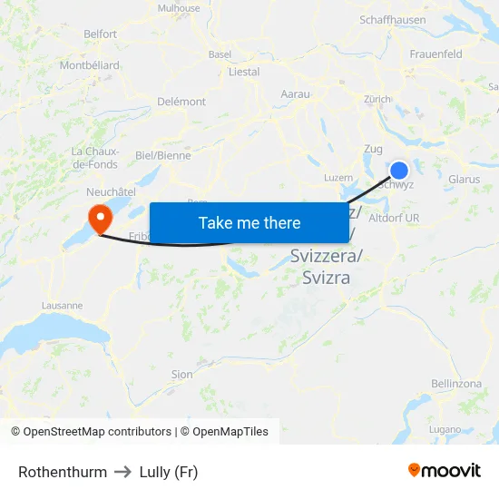 Rothenthurm to Lully (Fr) map